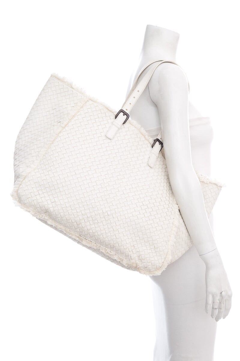 Bottega Veneta Large Fringe Off White Woven Tote