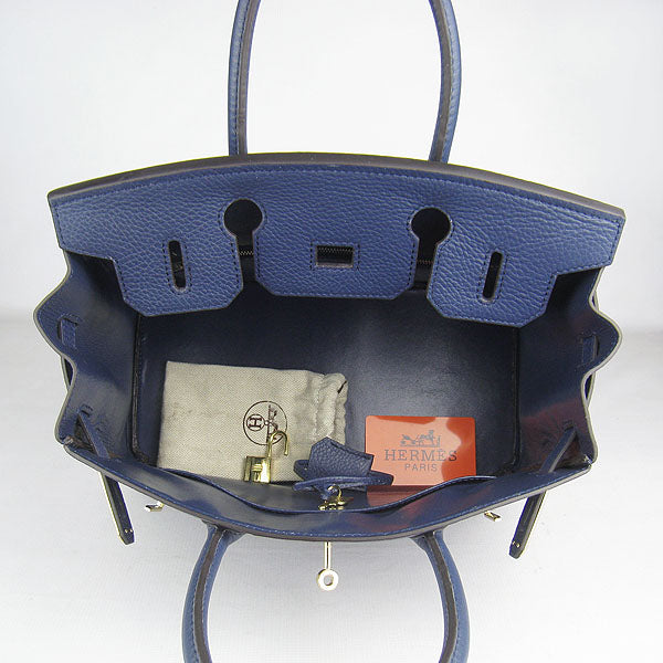 Hermes Birkin 30cm Togo Leather Handbags Dark Blue Golden