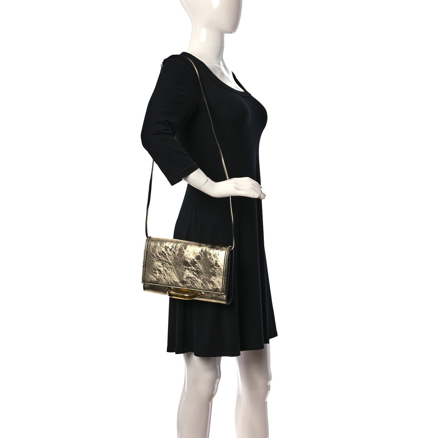 Alexander McQueen Small Story Gold Crash Calf Leather Shoulder Bag