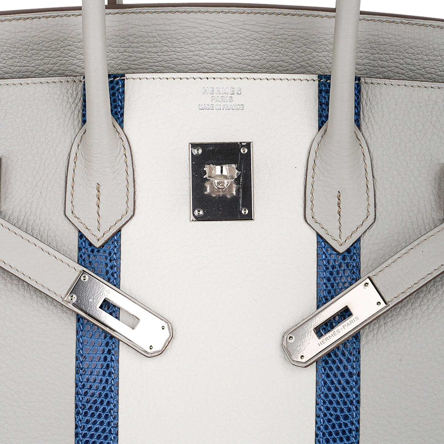 Hermes Limited Edition Club Birkin 35 Bag Gris Perle & Blanc Clemence Leather with Palladium Hardware