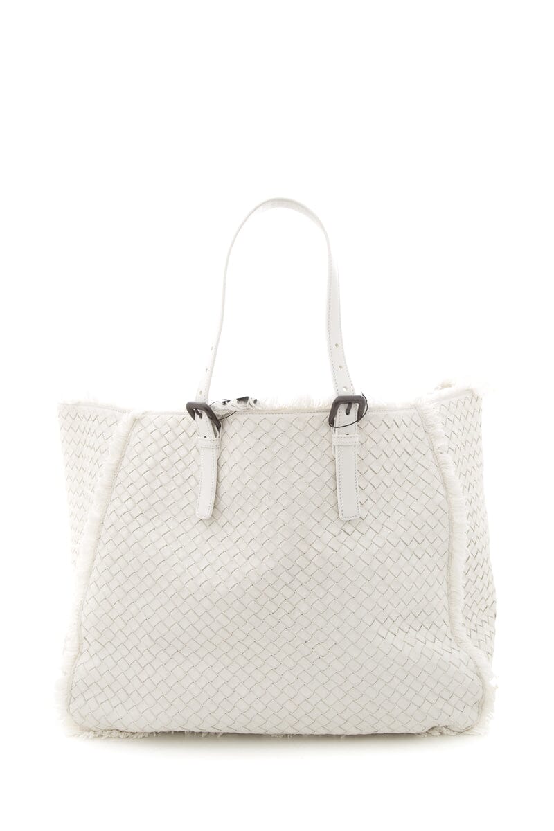 Bottega Veneta White Intrecciato Fringe Tote