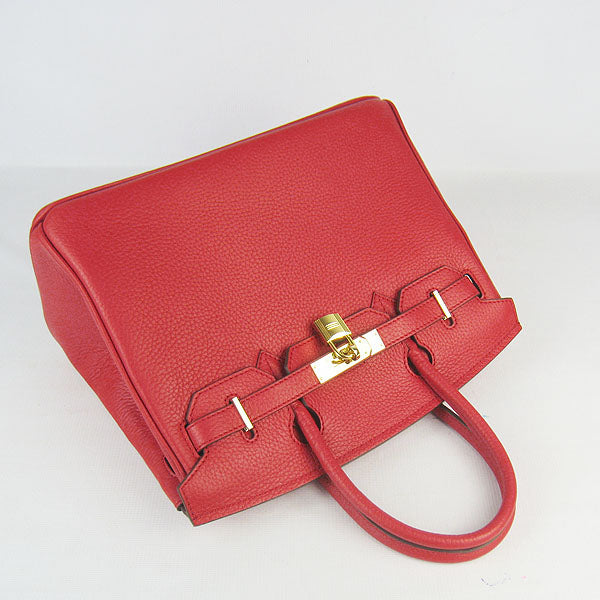 Hermes Birkin 30cm Togo Leather Handbags Red Golden