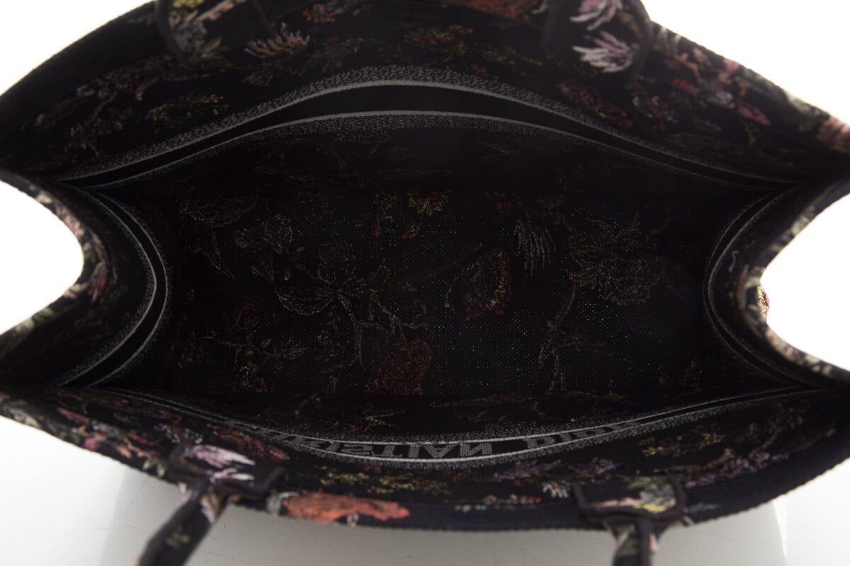 Dior Black Floral Embroidered Book Tote Handbag