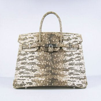 Hermes Birkin 30cm Lizard Pattern Handbag 6088 Beige/Silver