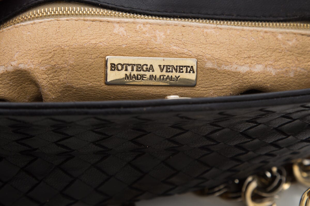 Bottega Veneta Black Chain Lambskin Woven Handbag