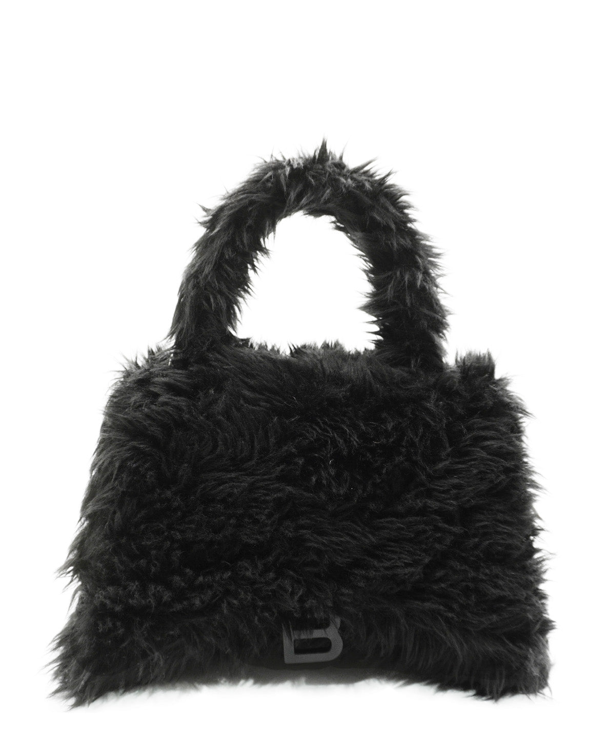 Medium Faux Fur Fluffy Hourglass Top Handle Bag Black