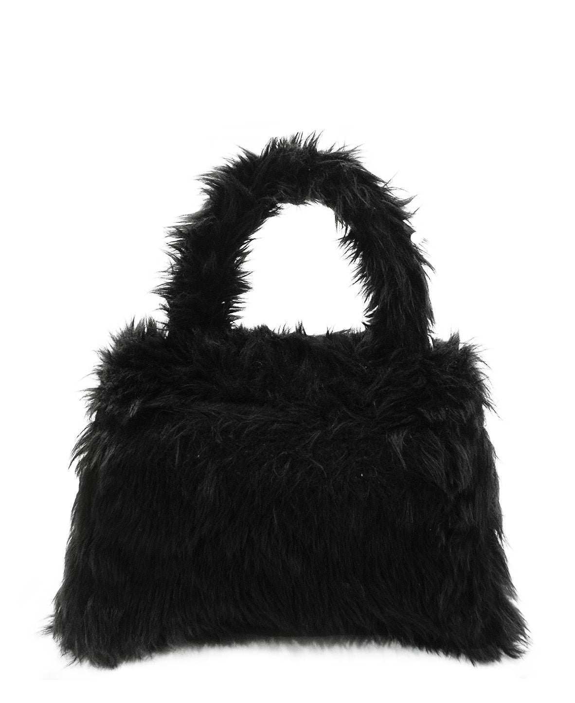 Medium Faux Fur Fluffy Hourglass Top Handle Bag Black