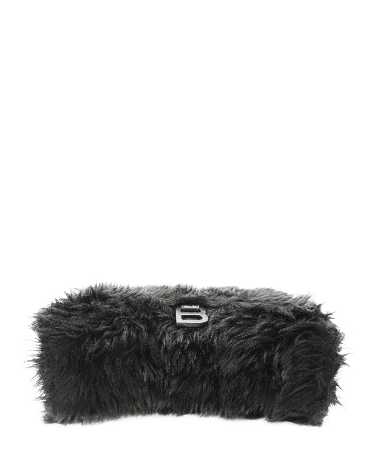 Medium Faux Fur Fluffy Hourglass Top Handle Bag Black