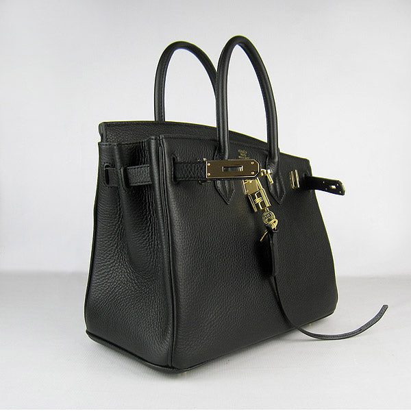 Hermes Birkin 30cm Togo Leather Handbags Black Golden