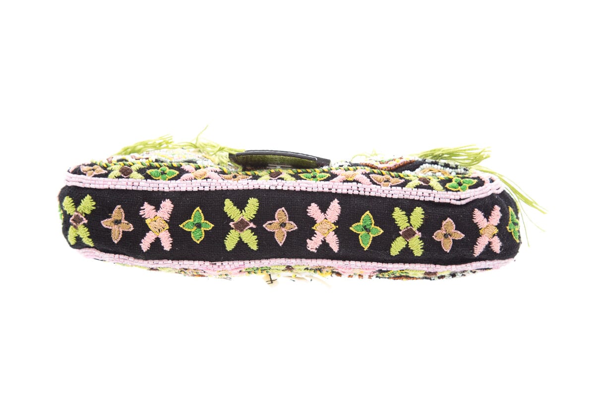 Fendi Black & Pink Snake Trimmed Beaded Baguette