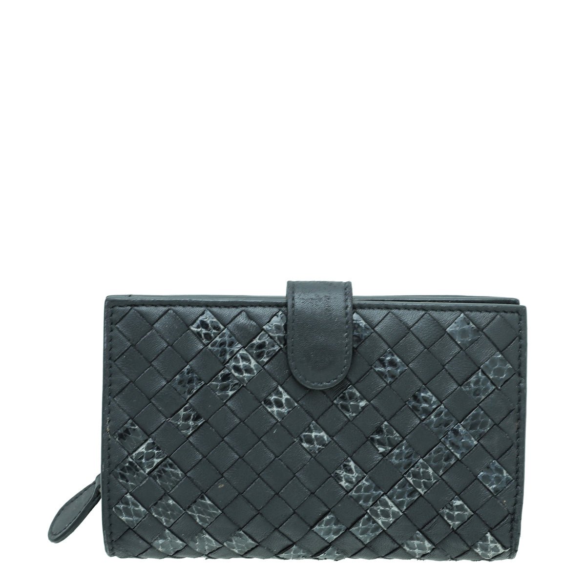 Bottega Veneta Black Nappa Intrecciato Python French Wallet