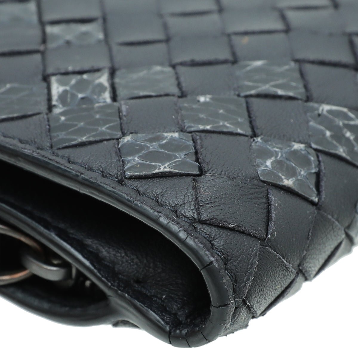 Bottega Veneta Black Nappa Intrecciato Python French Wallet