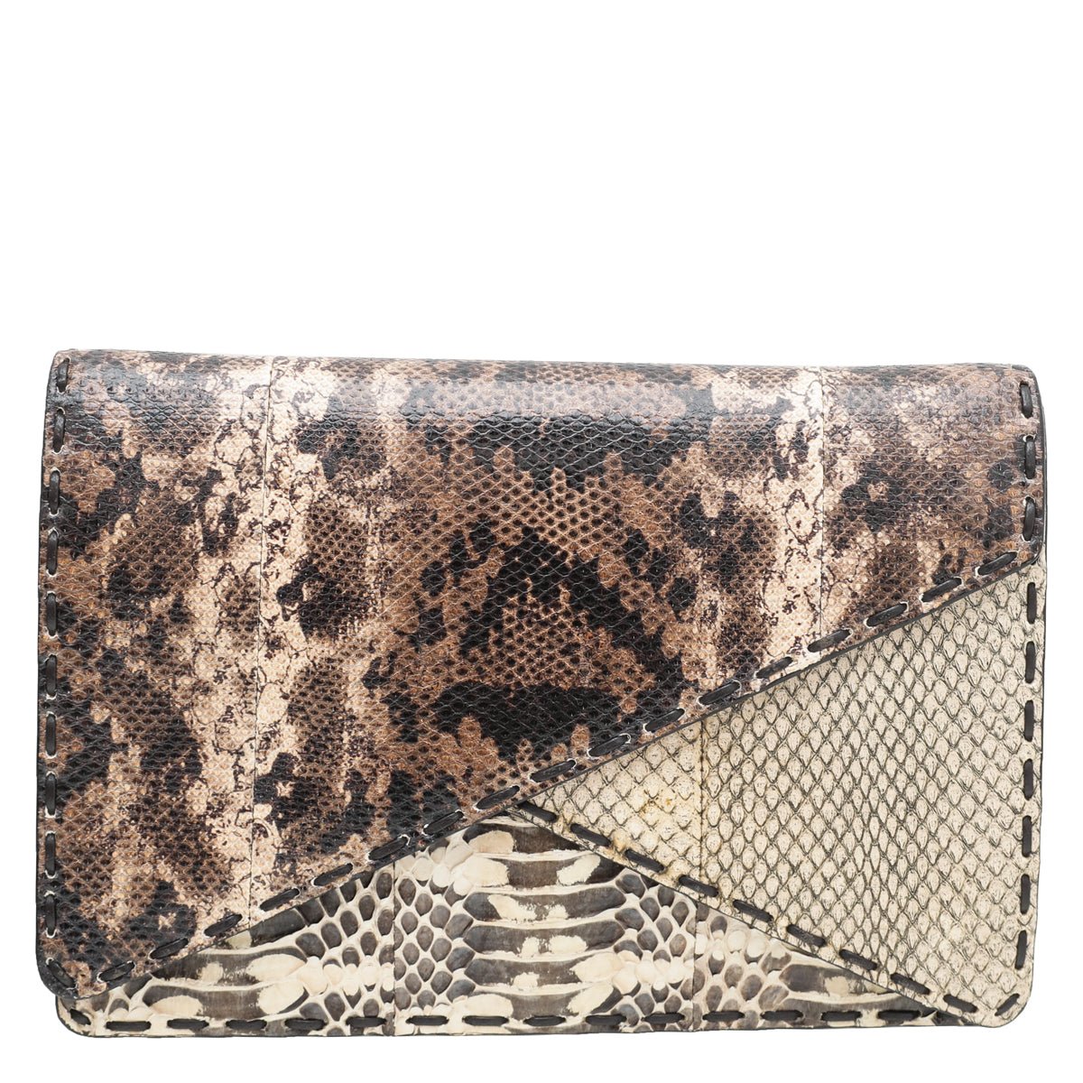 Bottega Veneta Beige Brown Karung Snake Envelope Clutch