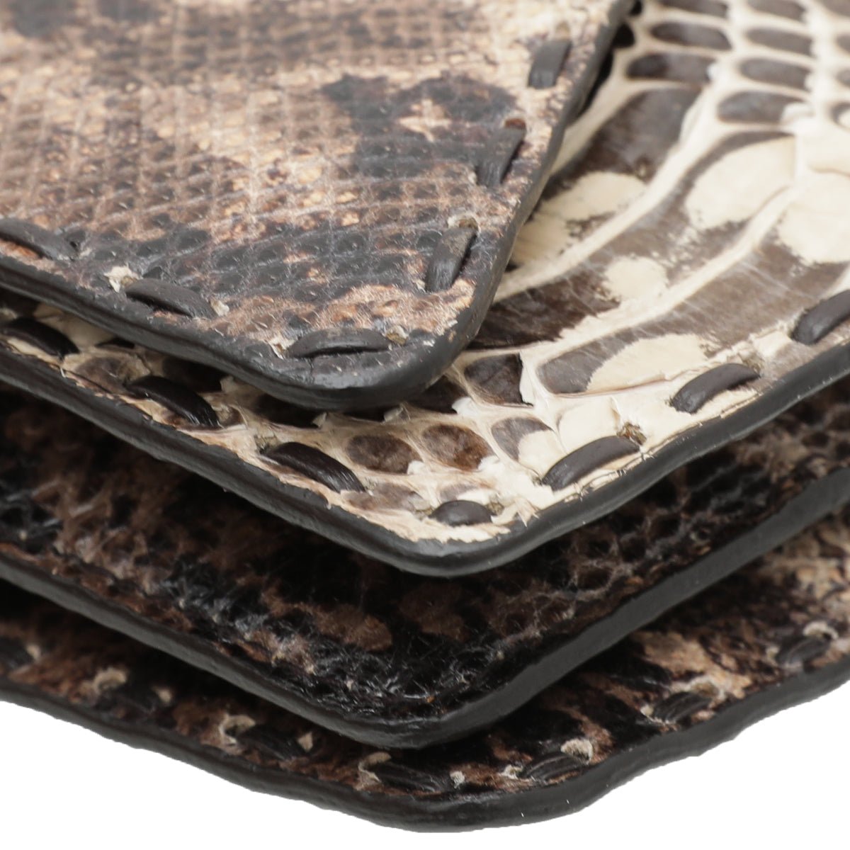 Bottega Veneta Beige Brown Karung Snake Envelope Clutch