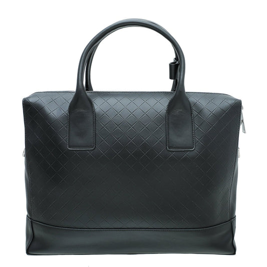 Bottega Veneta Black Intrecciato Embossed Top Handle Briefcase