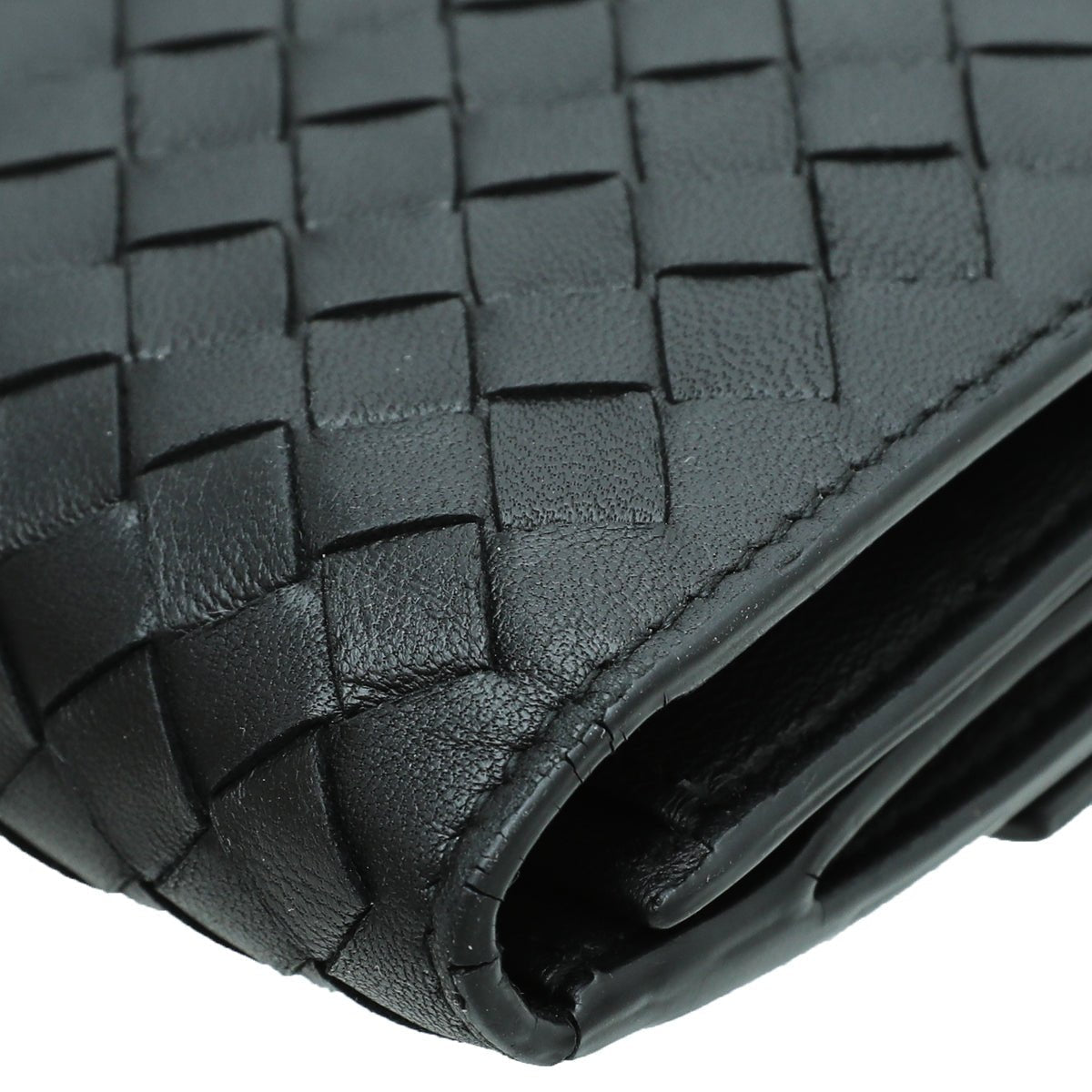 Bottega Veneta Black Intrecciato Long French Wallet