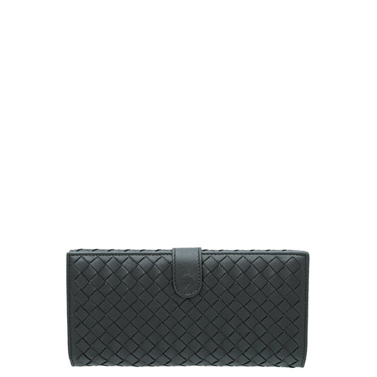 Bottega Veneta Black Intrecciato Long French Wallet