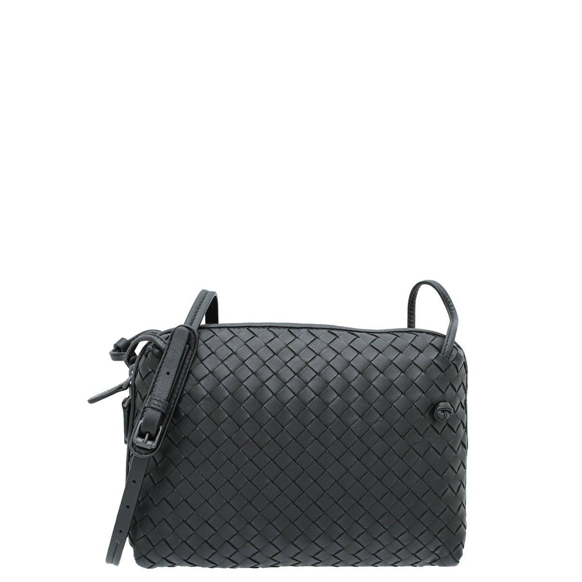 Bottega Veneta Black Intrecciato Nodini Crossbody Bag