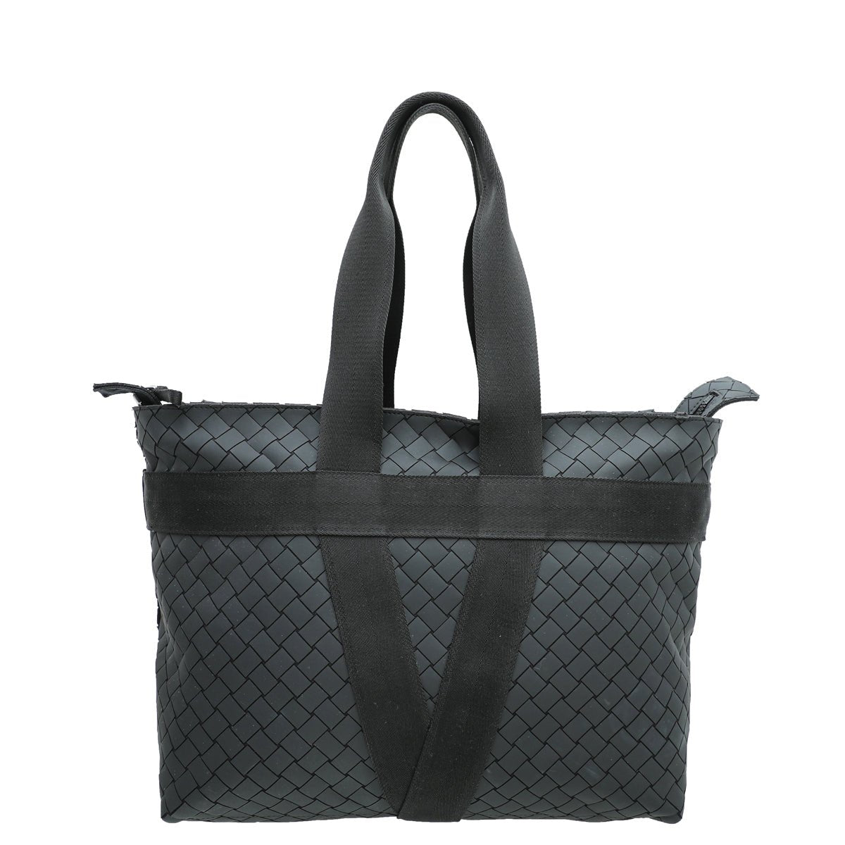 Bottega Veneta Black Intrecciato Zipped Tote Rubber with Canvas East West Large Bag