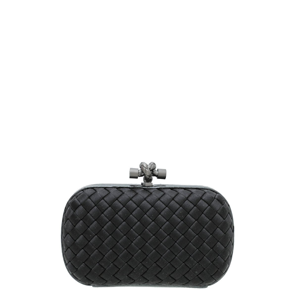 Bottega Veneta Black Satin Intrecciato Knot Clutch