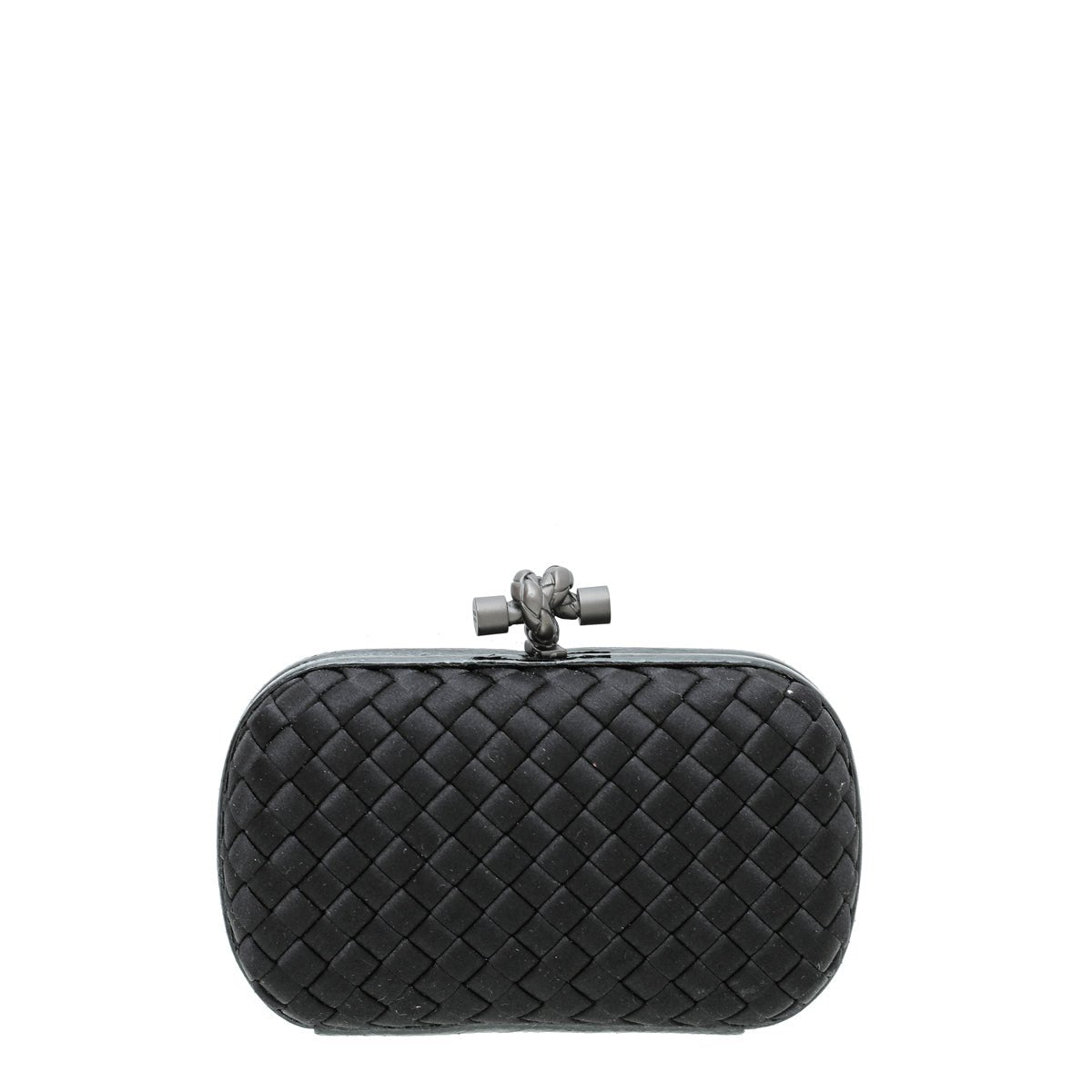 Bottega Veneta Black Satin Intrecciato Knot Clutch