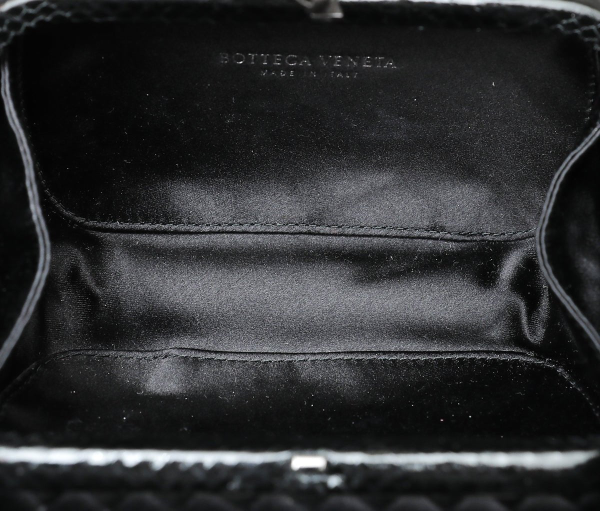 Bottega Veneta Black Satin Intrecciato Knot Clutch