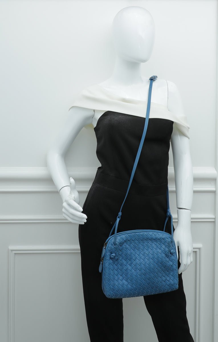 Bottega Veneta Blue Intrecciato Nappa Nodini Crossbody Bag