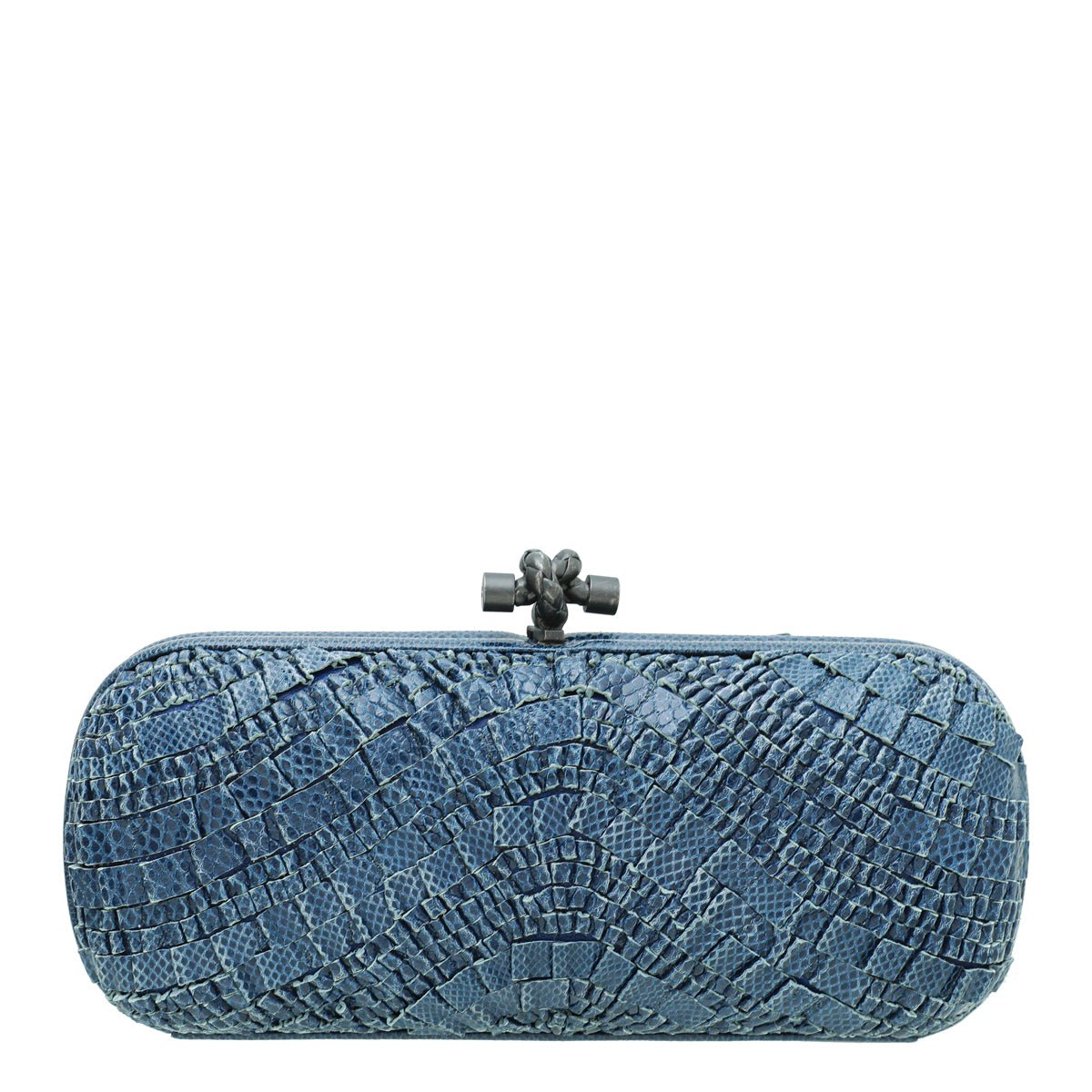 Bottega Veneta Blue Lizard Ruffled Tie Knot Clutch