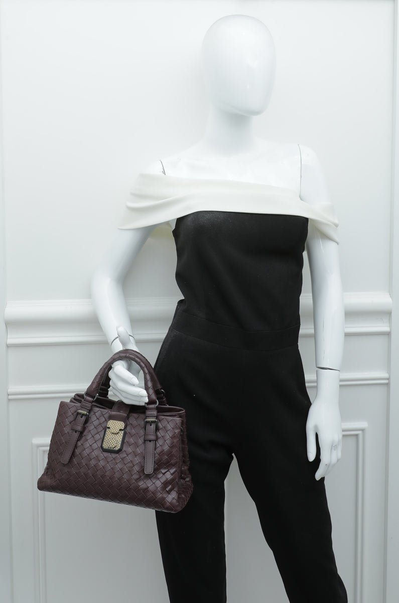 Bottega Veneta Burgundy Intrecciato Roma Tote Small Bag