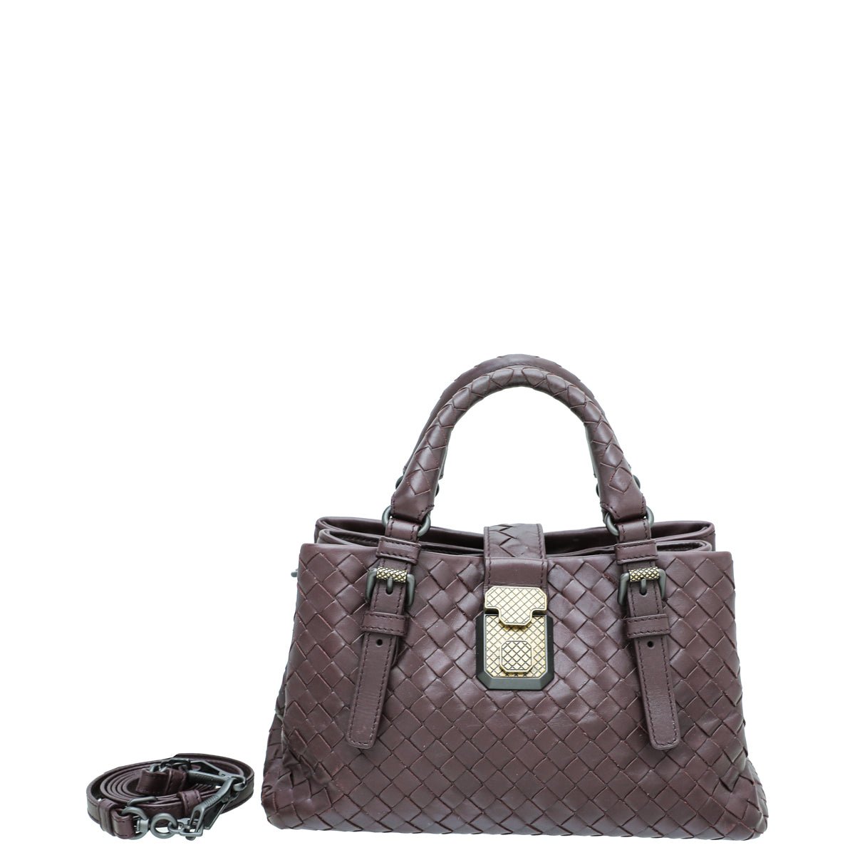 Bottega Veneta Burgundy Intrecciato Roma Tote Small Bag