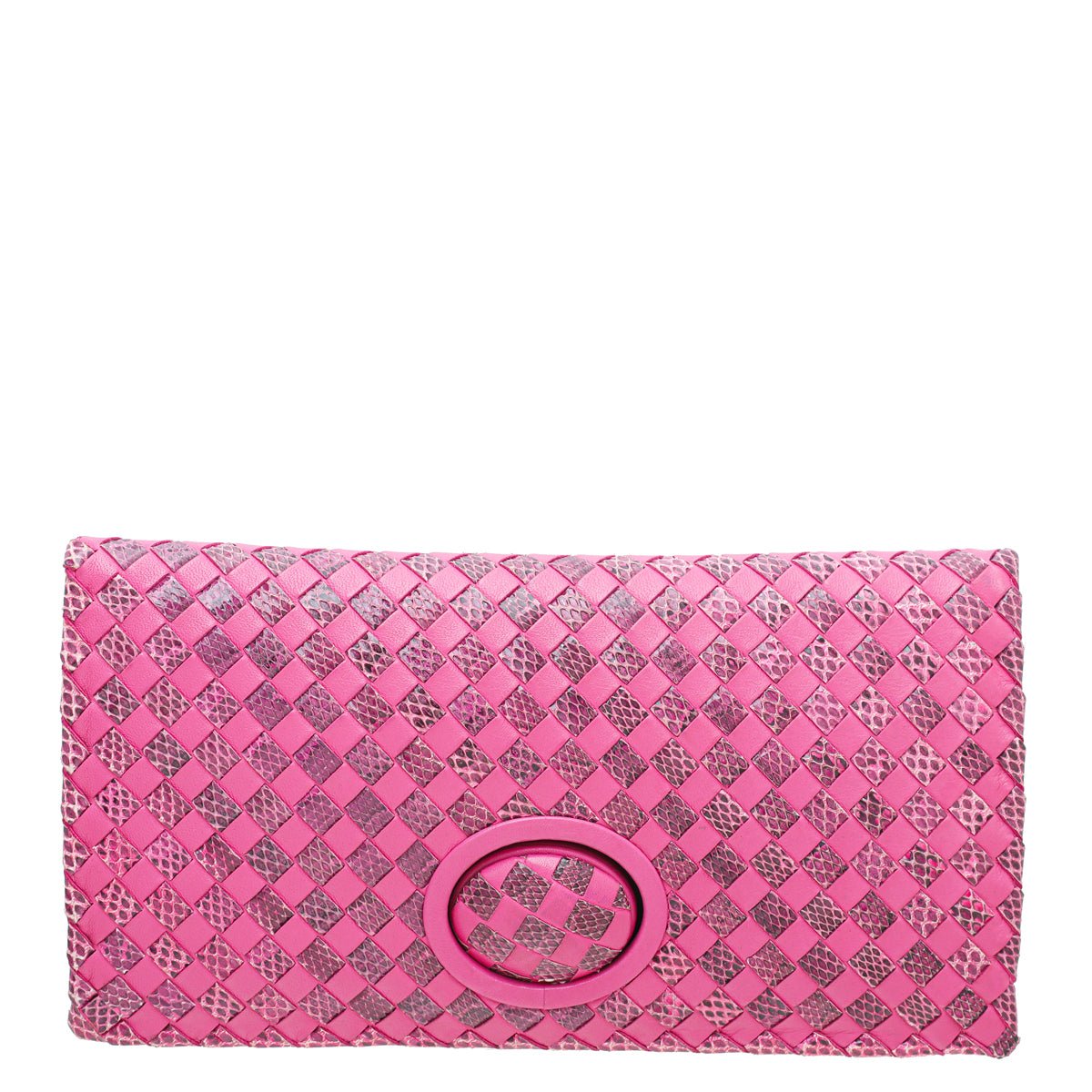 Bottega Veneta Fucsia Intrecciato Turnlock Clutch