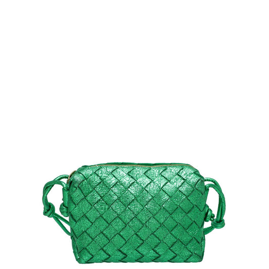 Bottega Veneta Green Intrecciato Craque Metallic Nappa Loop Mini Crossbody Bag