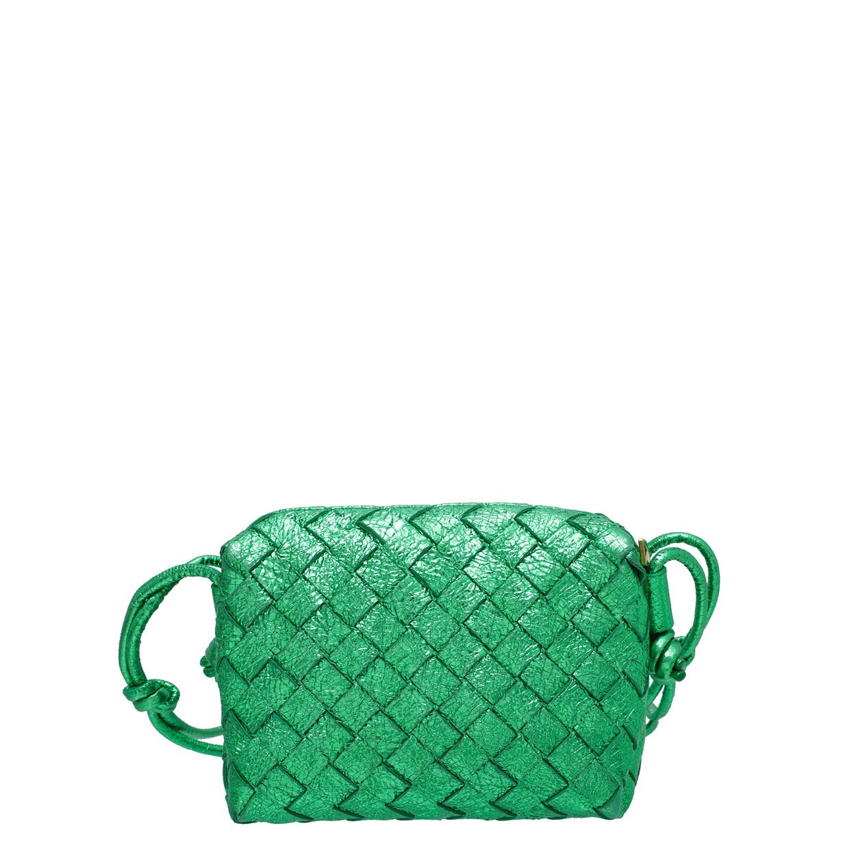 Bottega Veneta Green Intrecciato Craque Metallic Nappa Loop Mini Crossbody Bag