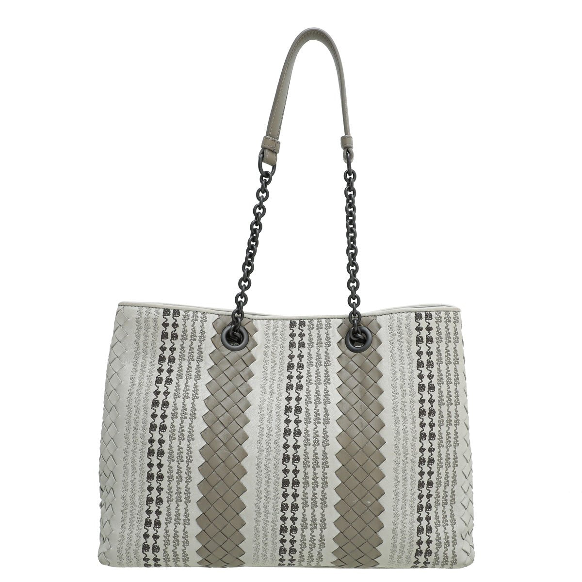 Bottega Veneta Grey Intrecciato Nappa Classic Tote Embroidered Stitch Bag