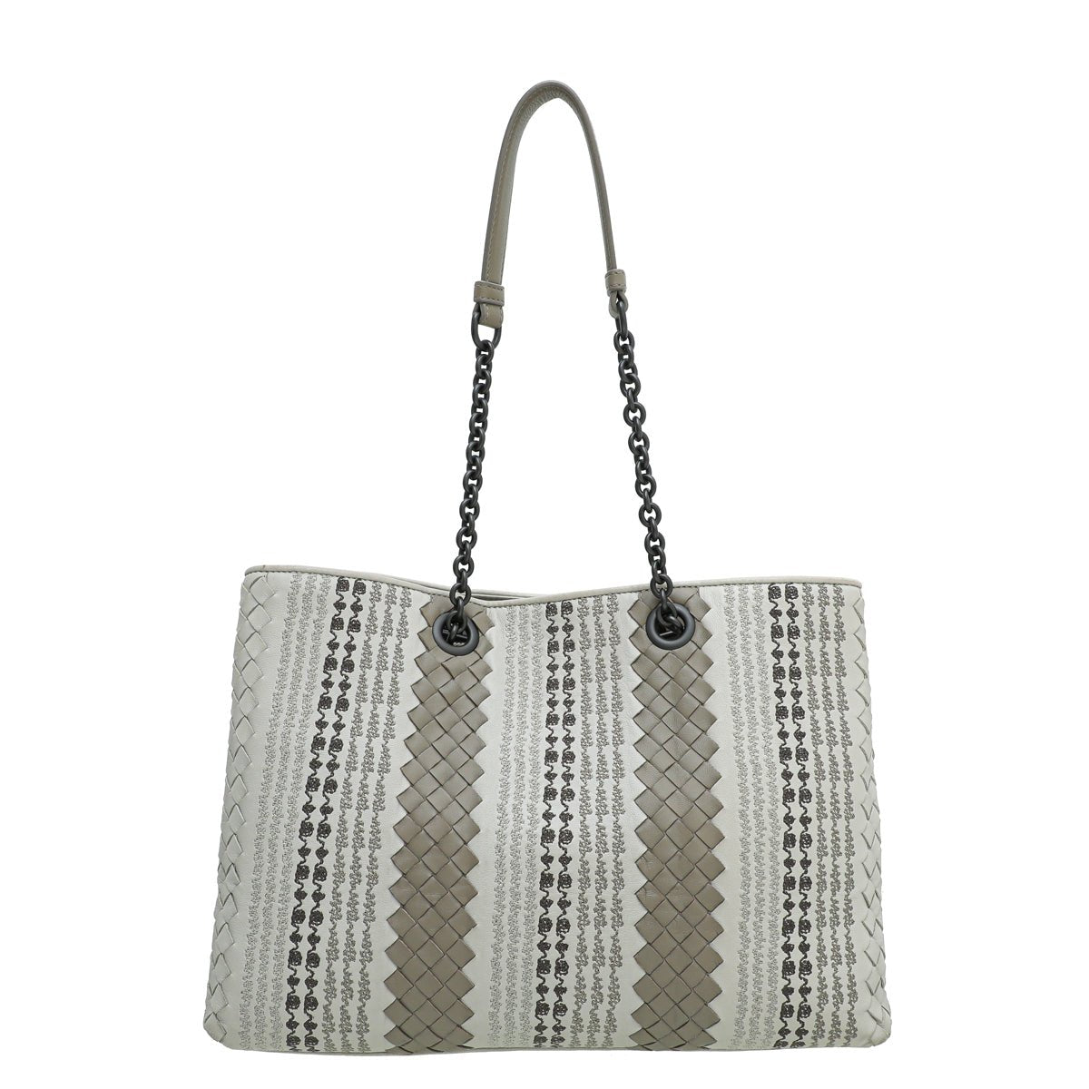 Bottega Veneta Grey Intrecciato Nappa Classic Tote Embroidered Stitch Bag