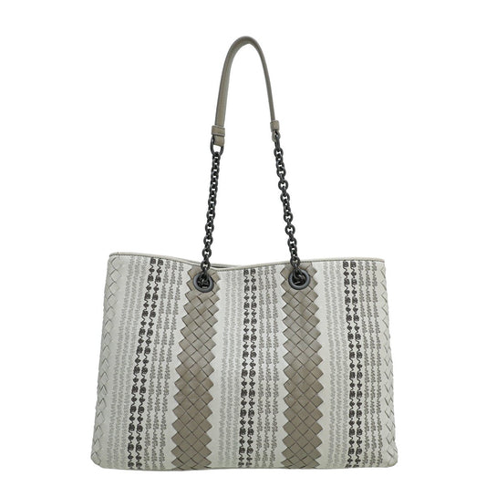 Bottega Veneta Grey Intrecciato Nappa Classic Tote Embroidered Stitch Bag