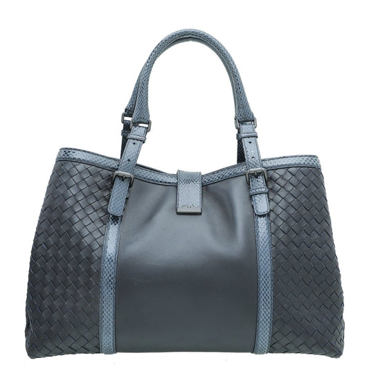 Bottega Veneta Indigo Blue Intrecciato Roma Large Bag