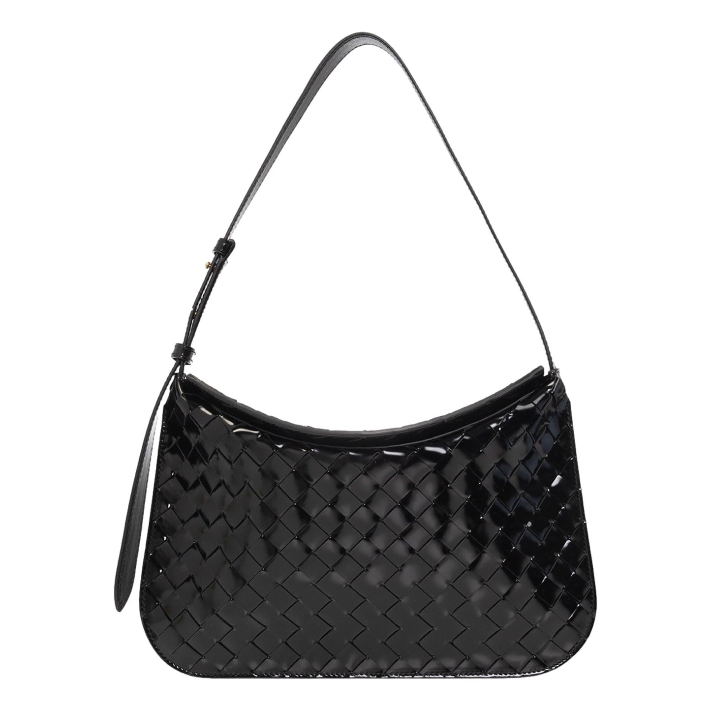 Bottega Veneta Intrecciato Patent Black Leather Flap Small Shoulder Bag