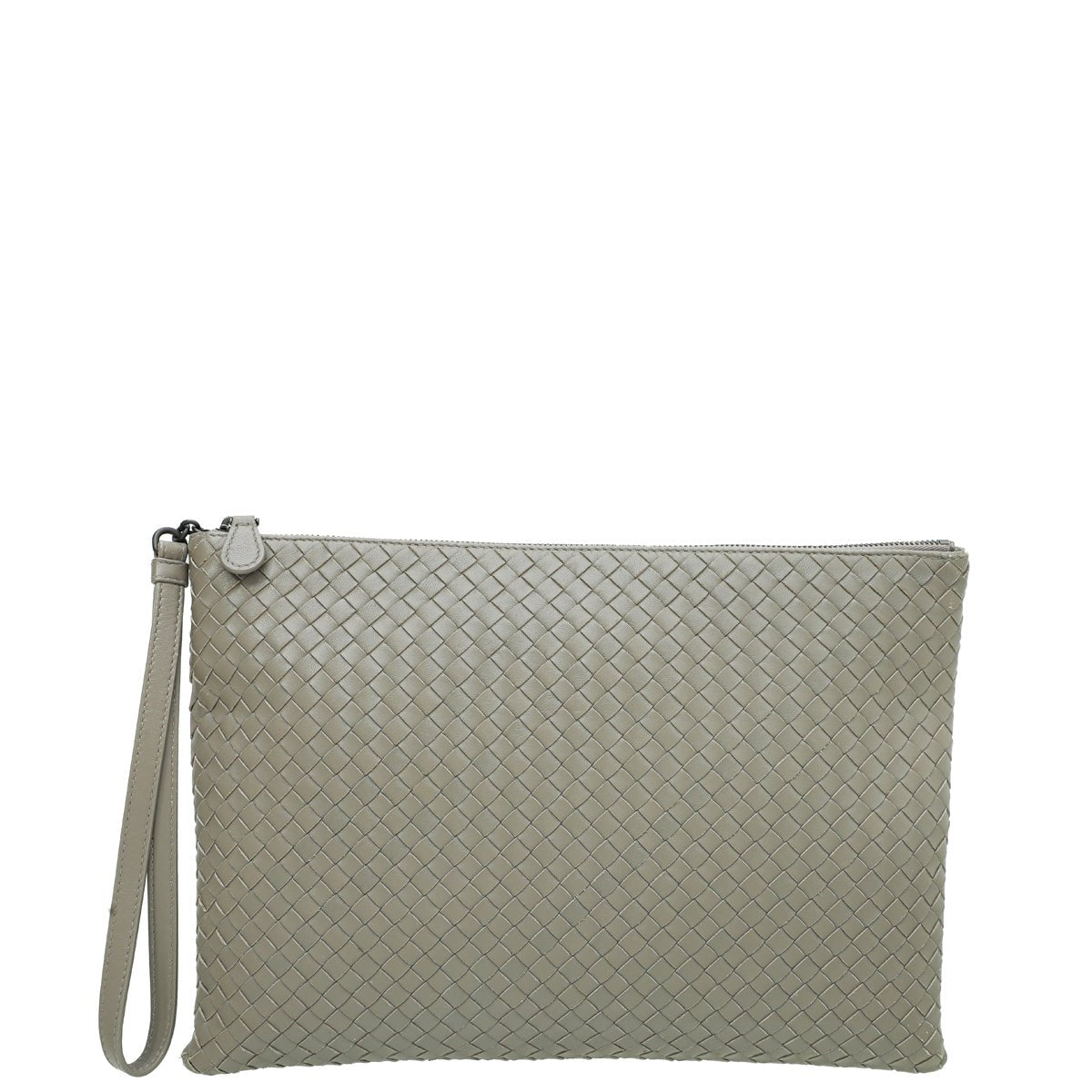 Bottega Veneta Light Gray Intrecciato Nappa Zip Pouch