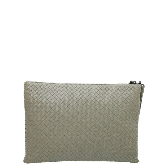 Bottega Veneta Light Gray Intrecciato Nappa Zip Pouch