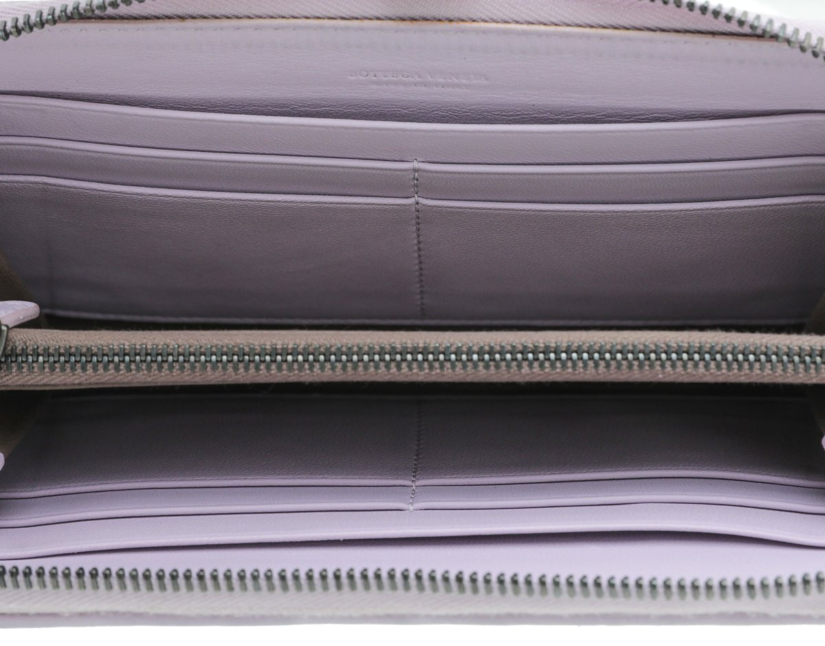 Bottega Veneta Lilac Intrecciato Zip Around Wallet