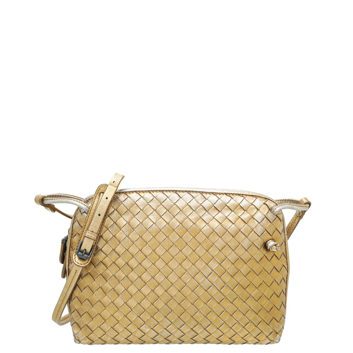 Bottega Veneta Metallic Gold Intrecciato Nodini Crossbody Bag