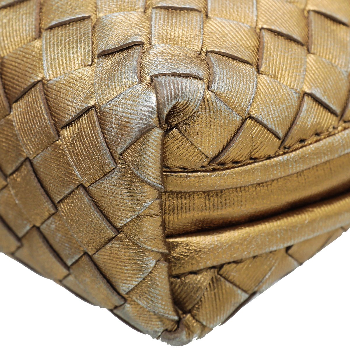 Bottega Veneta Metallic Gold Intrecciato Nodini Crossbody Bag