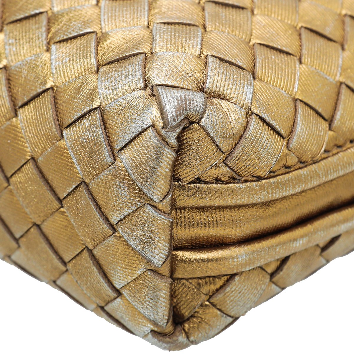 Bottega Veneta Metallic Gold Intrecciato Nodini Crossbody Bag