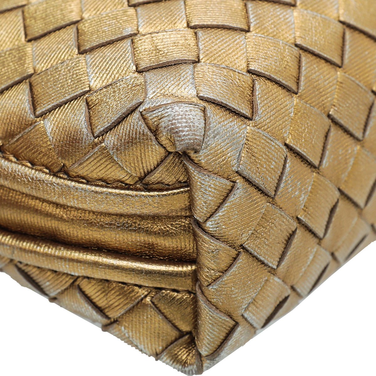 Bottega Veneta Metallic Gold Intrecciato Nodini Crossbody Bag