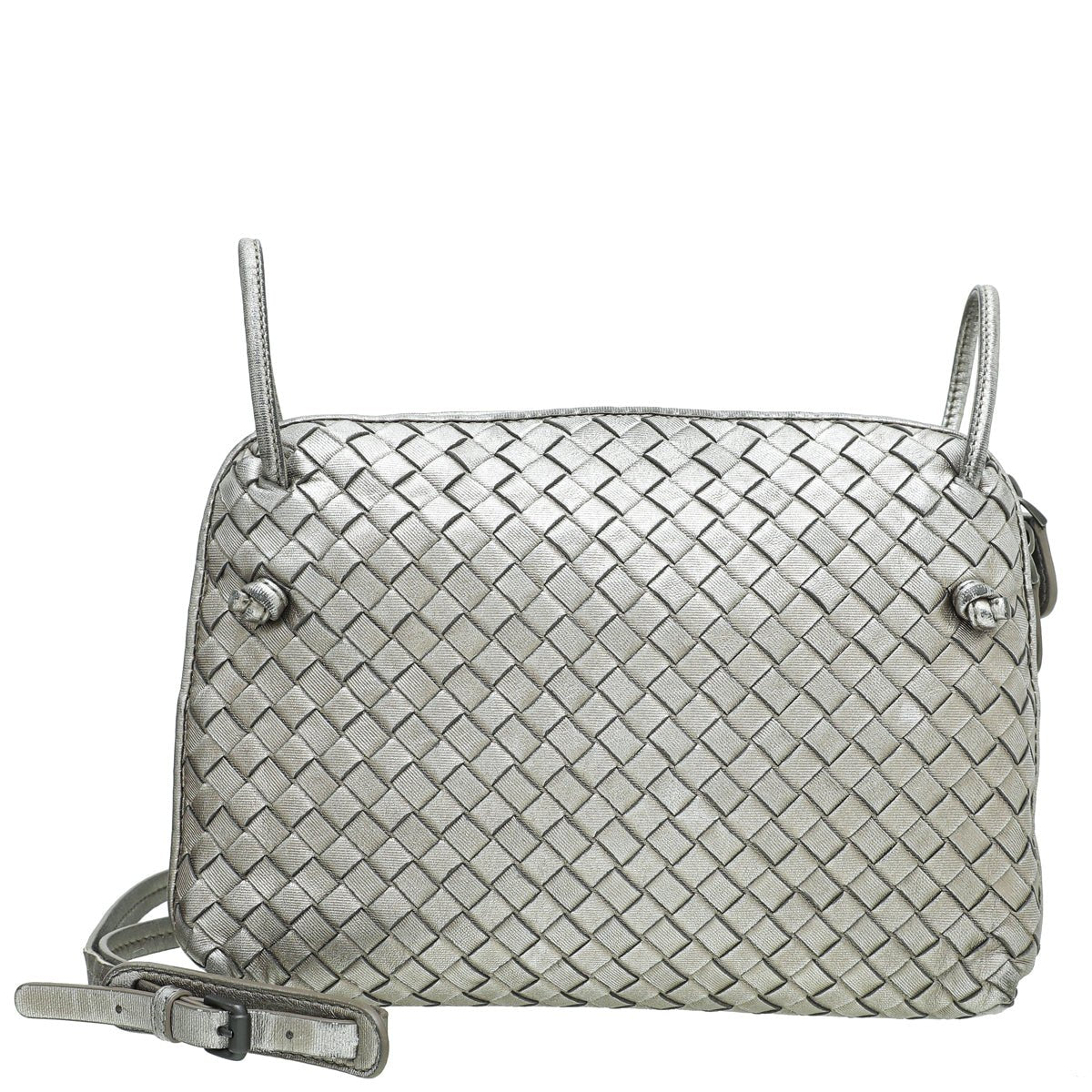 Bottega Veneta Metallic Silver Intrecciato Nodini Crossbody Bag