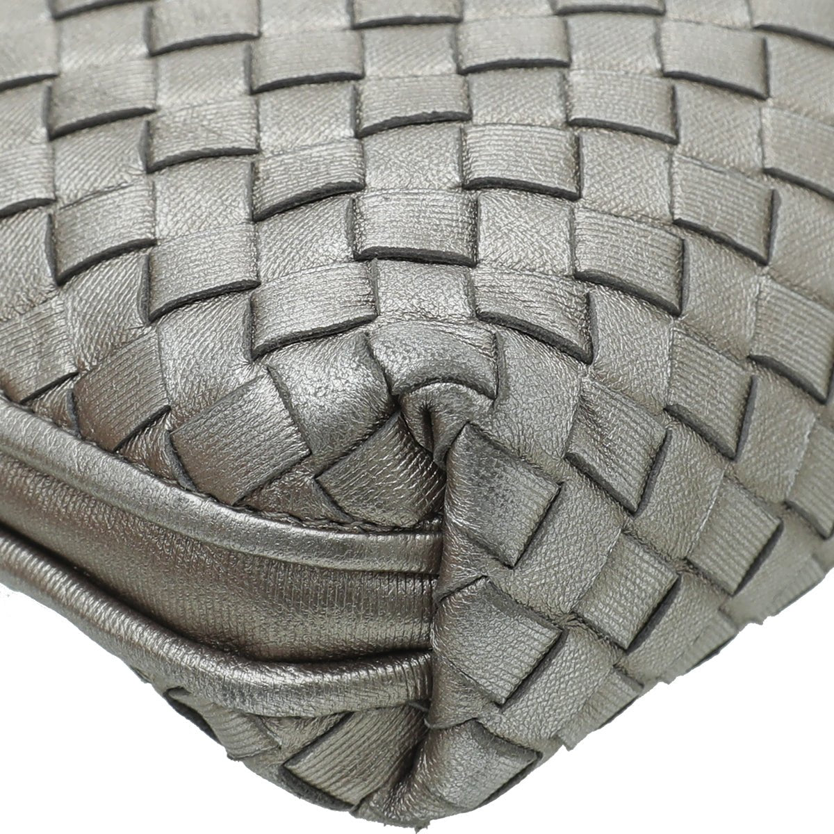 Bottega Veneta Metallic Silver Intrecciato Nodini Crossbody Bag