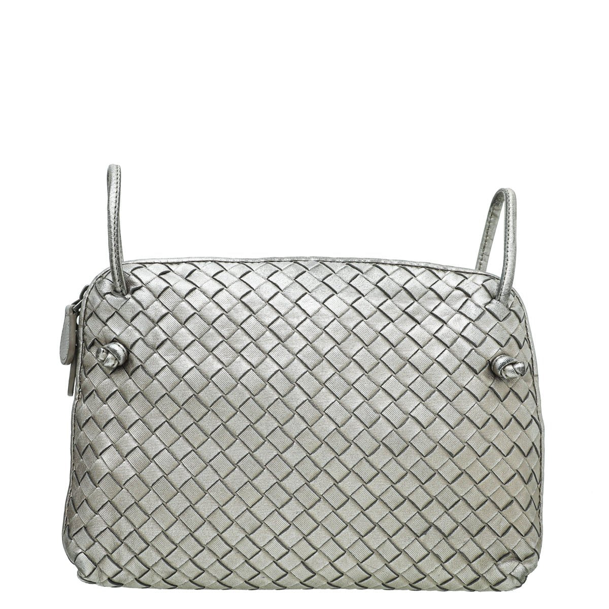 Bottega Veneta Metallic Silver Intrecciato Nodini Crossbody Bag