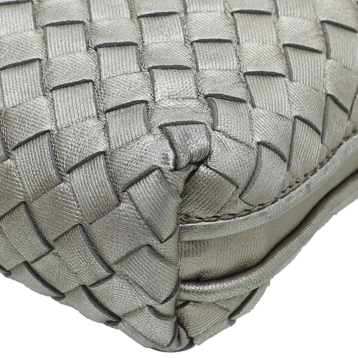 Bottega Veneta Metallic Silver Intrecciato Nodini Crossbody Bag