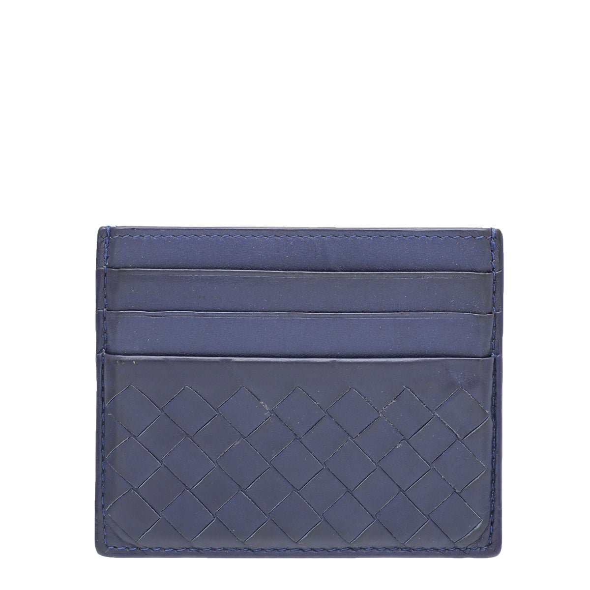 Bottega Veneta Navy Blue Intrecciato Nappa Flat Card Holder